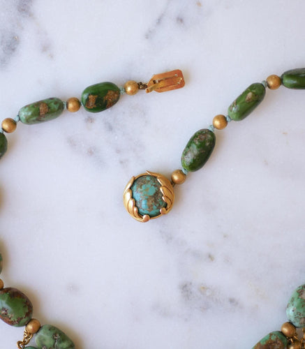 Collier Collier Ancien Néo Egyptien Or Jaune et Turquoises 58 Facettes