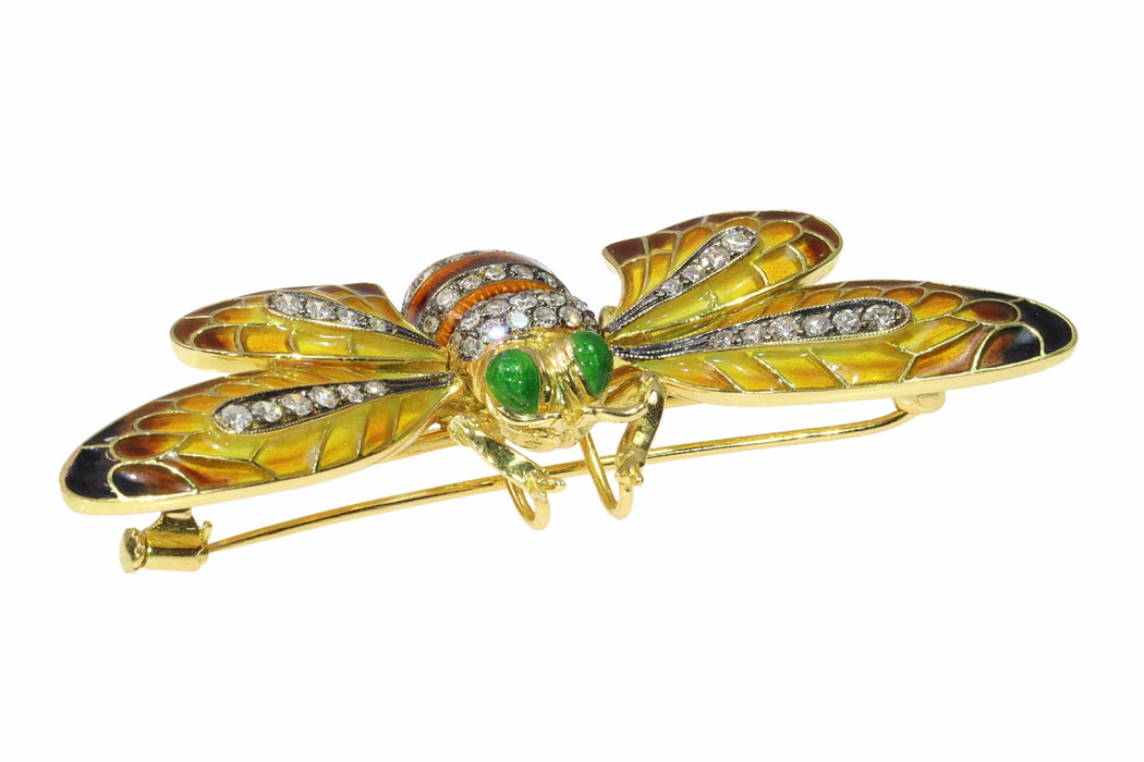 Broche Vintage Bee Brooch-Pendant with Plique-à-Jour Enamel and Trembling Wings 58 Facettes 24263-0277