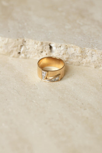 Bague 53 Bague Bandeau Lettre Initiale L Diamants sur Or rose 58 Facettes