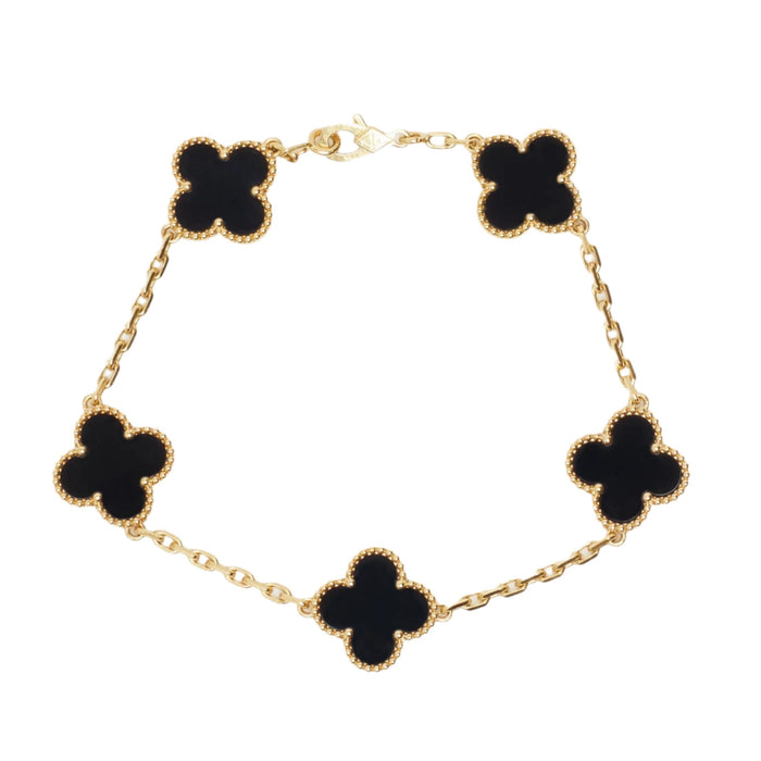 Bracelet Van Cleef & Arpels - Bracelet Vintage Alhambra 5 motifs Onyx en or jaune 58 Facettes vca-br-yg-alh-onx