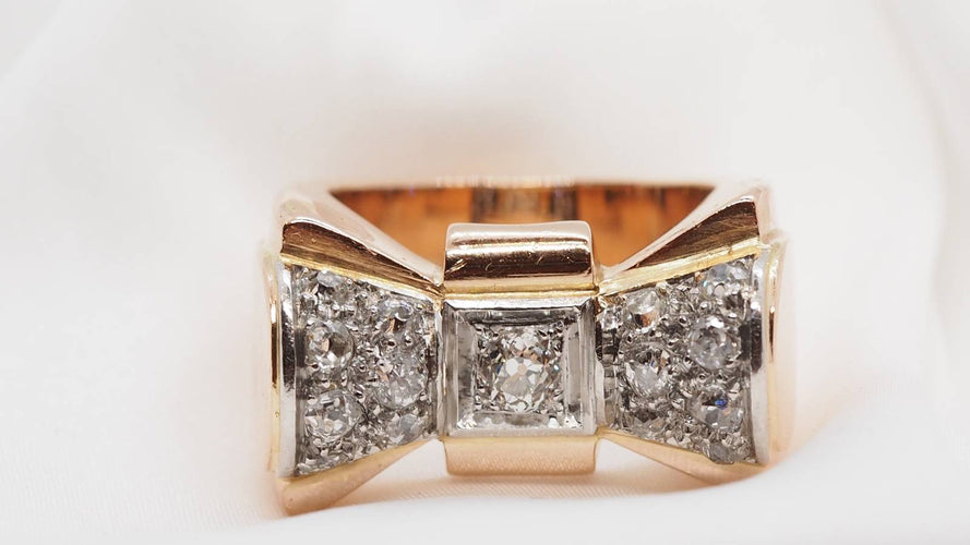 Bague 51.5 Bague années 50 en or rose, platine et diamants 58 Facettes 30362