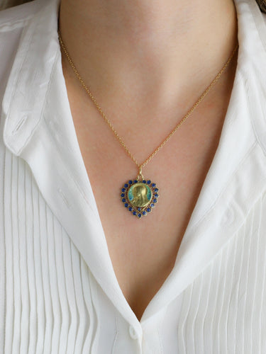 Pendentif BECKER Médaille Art Nouveau Coeur émail bleu 58 Facettes 1153.11