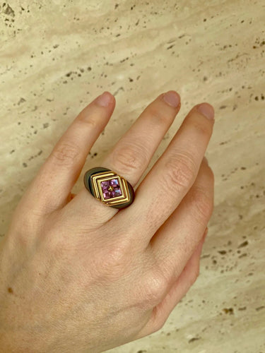 Bague Bulgari Hematite & Tourmaline Gold Ring 58 Facettes