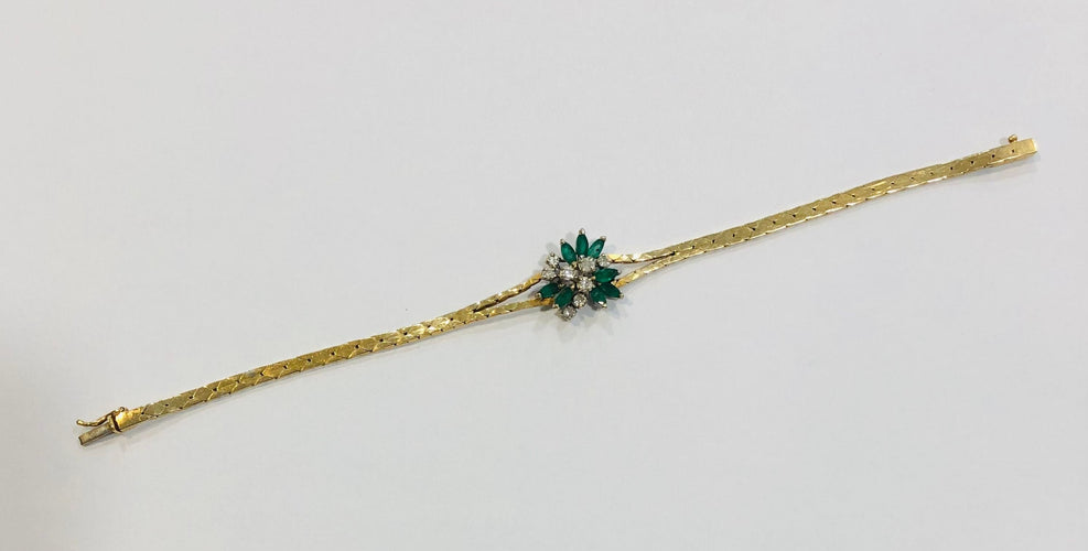Bracelet Bracelet ancien or jaune, émeraudes et diamants 58 Facettes