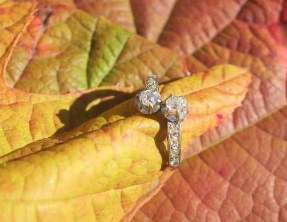 Bague 52 Bague Toi et Moi Belle Epoque Diamants Or rose et platine 58 Facettes