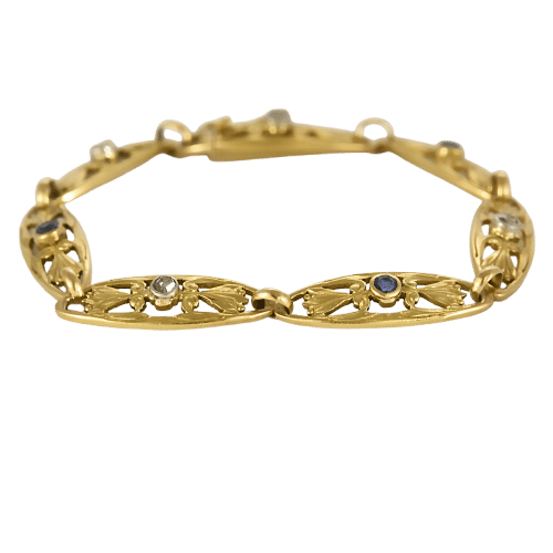 Armband van geel goud, diamanten en saffieren 