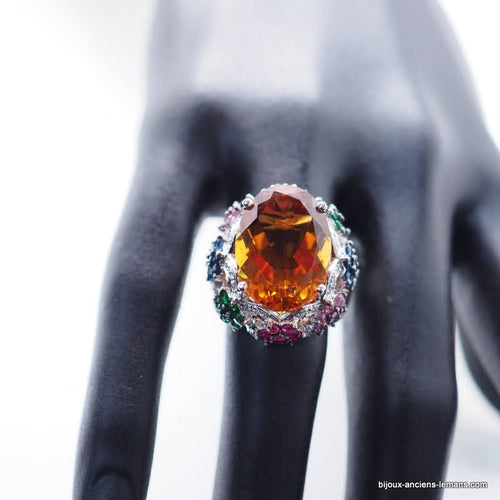 Bague 54.5 Bague or blanc, citrine, diamants 58 Facettes 4330