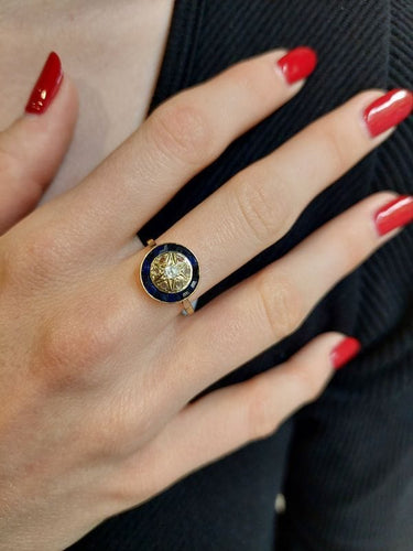 Bague 56 BAGUE ART DÉCO SAPHIRS BLEUS ET BLANCS 58 Facettes 087311