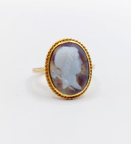 Bague 51 Bague antique or jaune 14k camée sur agate 58 Facettes A06168