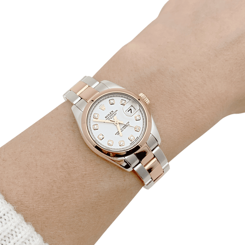 Montre Montre Rolex, "Oyster Perpetual Datejust", or rose, acier, diamants. 58 Facettes 34328