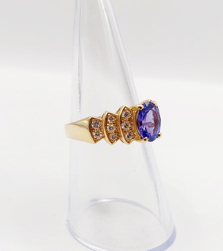 Bague 52 Bague jonc vintage en or 18k tanzanite 1,10 ct et diamants 58 Facettes B01020
