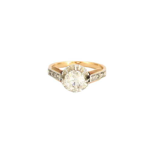 Bague 48 Solitaire or deux tons et diamants 58 Facettes GU128