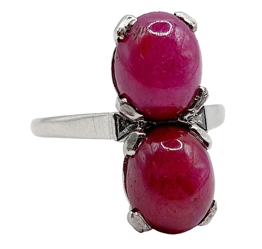 Bague 52 Bague Art Déco Platine et 6,70 carats cabochon rubis et diamant triangle (1950) 58 Facettes A05019