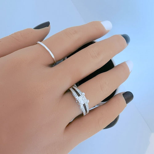 Bague 53.5 Bague de fiançailles Diamants 1,16 carat Or gris 58 Facettes AA 1744