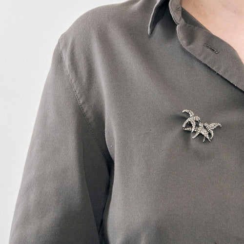 Broche Broche Hirondelles fin XIXe en or jaune et argent, diamants 58 Facettes FOU09783