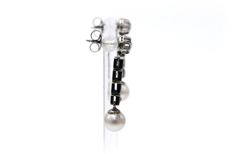 Boucles d'oreilles Boucles d'oreilles Art Déco en or blanc et perles, diamants taille rose 58 Facettes B808