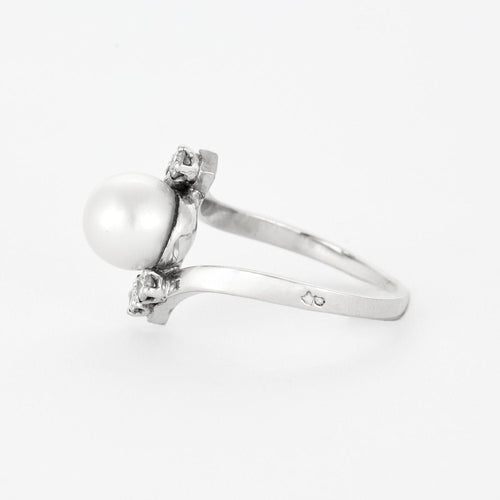 Bague 61 Bague platine et or gris, perle et diamants 58 Facettes BG6