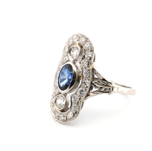 Bague 54 Bague en platine avec saphir et diamants 58 Facettes