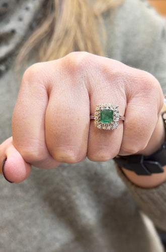 Bague 55 Bague ancienne or blanc émeraude diamants 58 Facettes