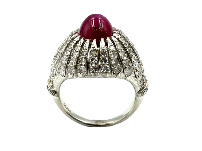 Bague Bague Art-Déco ornée d'un rubis birman naturel étoilé et de diamants 58 Facettes