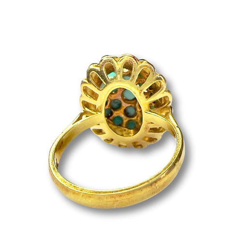 Bague SORTIJA DISEÑO RETRO ÉPOCA 1940 de ORO 18 kts con TURQUESA 58 Facettes A2626(872)