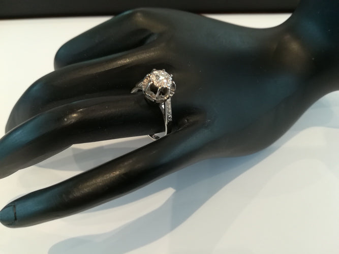 Bague 53 Bague Solitaire Ancien Diamant Or Blanc 58 Facettes