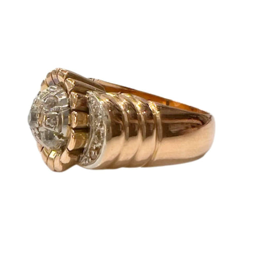 Bague 54 Bague au design rétro des années 1940-1945 en or 18 kt et platine avec diamants 58 Facettes CH38