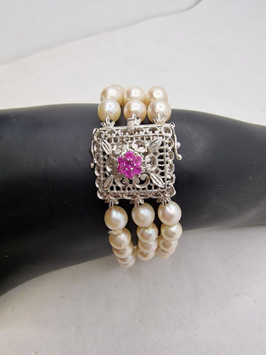 Bracelet Bracelet vintage en perles et rubis, première moitié du XXe siècle 58 Facettes