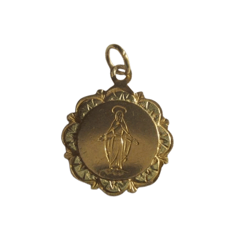 Pendentif Médaille pendentif Vierge Miraculeuse ancienne en or jaune 18 carats 58 Facettes