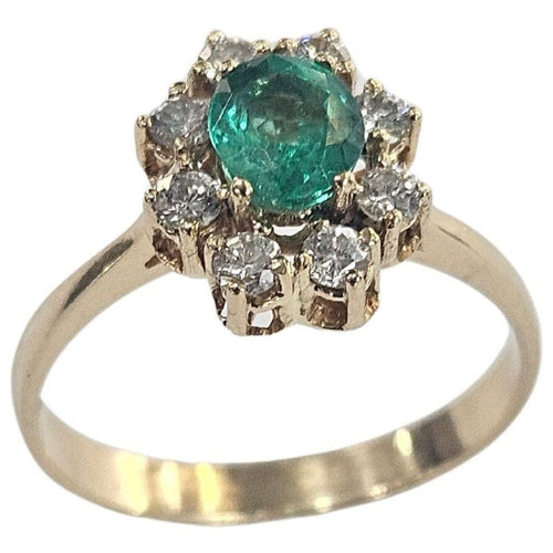 Bague 55.5 Bague rosette contemporaine en or jaune avec une émeraude de 0,6 ct AA+ et des diamants de 0,32 ct 58 Facettes E37