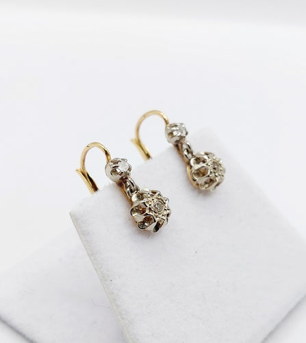Boucles d'oreilles Dormeuses antique or 18k diamants serti étoilés (circa 1920) 58 Facettes A06529