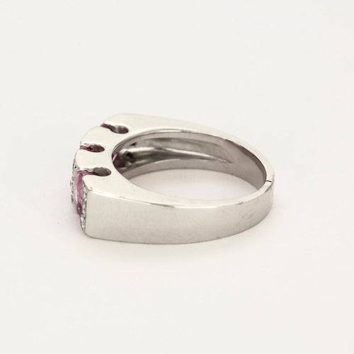 Bague 56 Bague jonc or blanc, saphirs roses et diamants 58 Facettes GU177