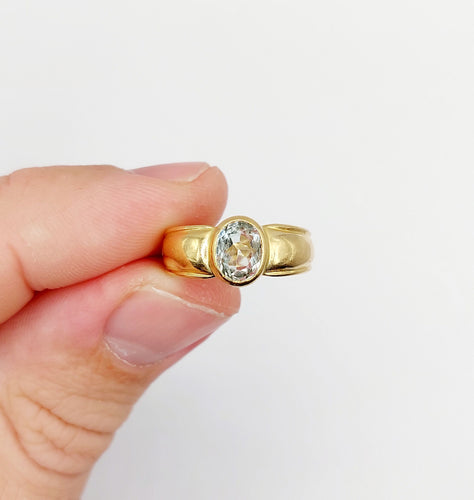 Bague 49 Bague jonc vintage or jaune 18k aigue marine de 0,70 carats 58 Facettes A06182