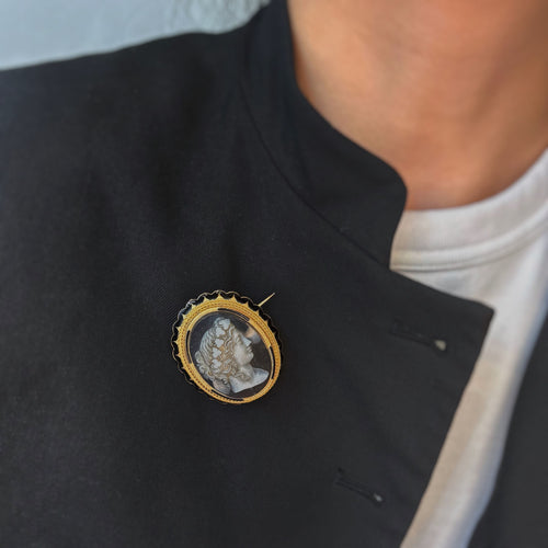 Broche Broche - Or, Camée Agate, Email 58 Facettes 250056R