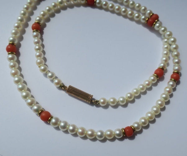 Collier Collier choker or rose perles de culture Akoya corail 58 Facettes