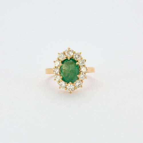 Bague 53 Bague or jaune avec émeraude centrale entourage diamants 58 Facettes