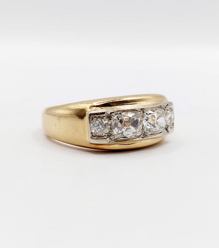 Bague 57 Bague jarretière Art Déco or jaune et 1,40 carat diamants taille ancienne 58 Facettes A05933