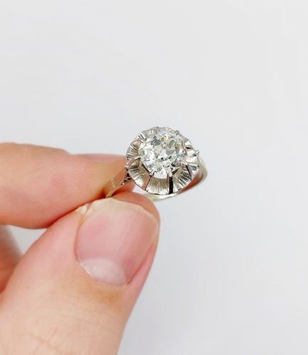 Bague 54 Bague solitaire art déco en or blanc 18k et platine, diamant 1,70 ct 58 Facettes A06509