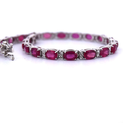 Bracelet Bracelet Tennis - Or Blanc - Rubis et Diamants 58 Facettes