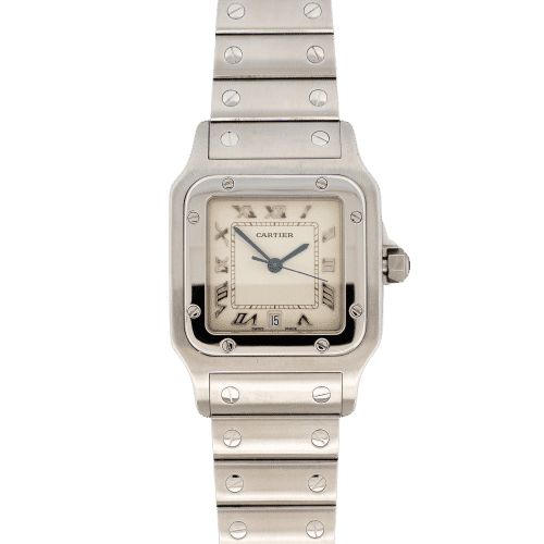 Montre Cartier - Montre Santos Galbée cadran ivoire chiffres romains bracelet acier 58 Facettes