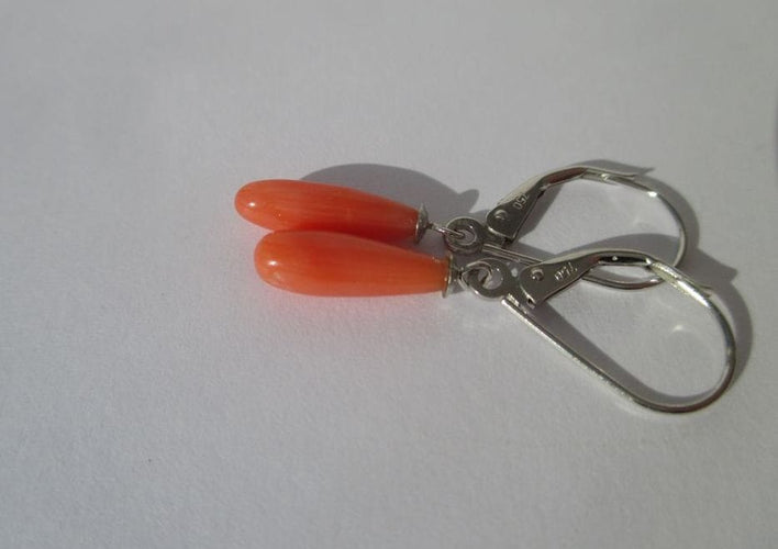 Boucles d’oreilles dormeuses pendantes or blanc corail 58 Facettes