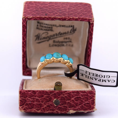 ANELLO IN ORO GIALLO 18 KT CON TURCHESE CABOCHON 58 Facettes