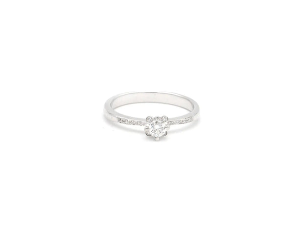 Bague Bague solitaire en or blanc de 0,15 ct avec sertissage pavé sur l'anneau 58 Facettes 14336