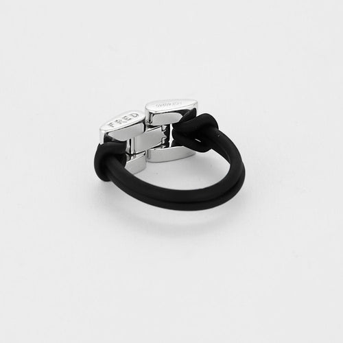 Bague 60,5 FRED - Move one - Bague en or blanc et cordon en caoutchouc 58 Facettes B250491