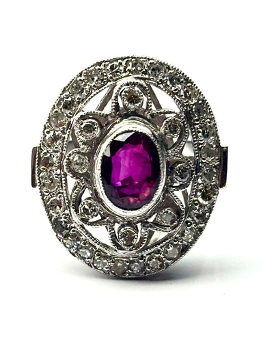 Bague 53 Bague Art Déco en platine sertie de rubis et de diamants (1,52 ct), ornée d'un motif en grappe. 58 Facettes Q407B