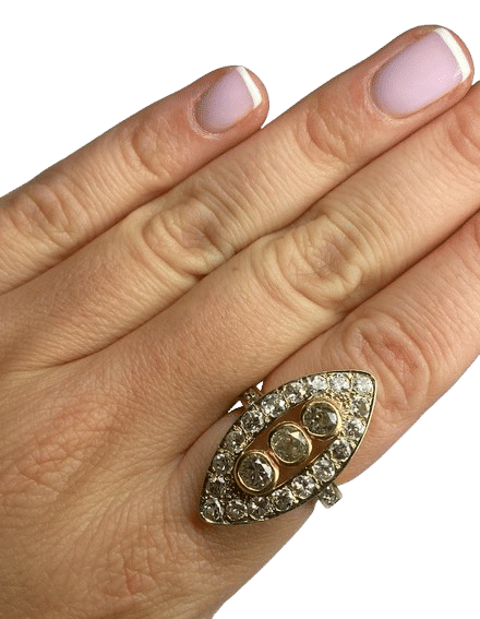 Yellow gold marquise ring with diamonds