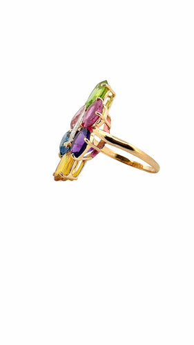 18克拉黄金戒指，镶嵌钻石和宝石 58 Facettes