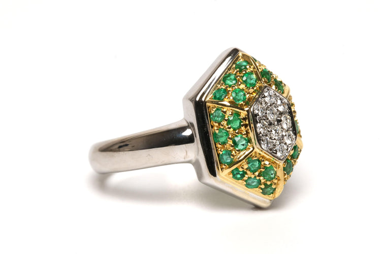 Bague 58 Bague contemporaine or jaune et blanc, émeraudes et diamants 58 Facettes 21797