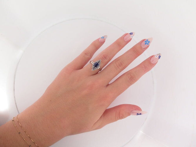 Bague 56 bague marquise en or blanc 18k sertie saphir 1.3ct & diamants 0.3ct 56 58 Facettes 266444