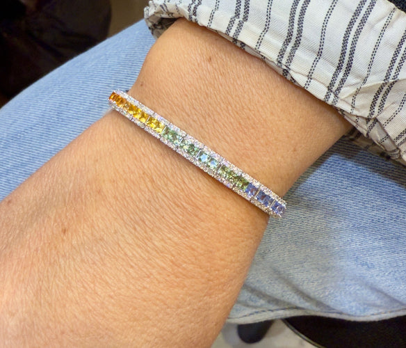 Bracelet Bracelet rainbows platine , saphirs et diamants 58 Facettes
